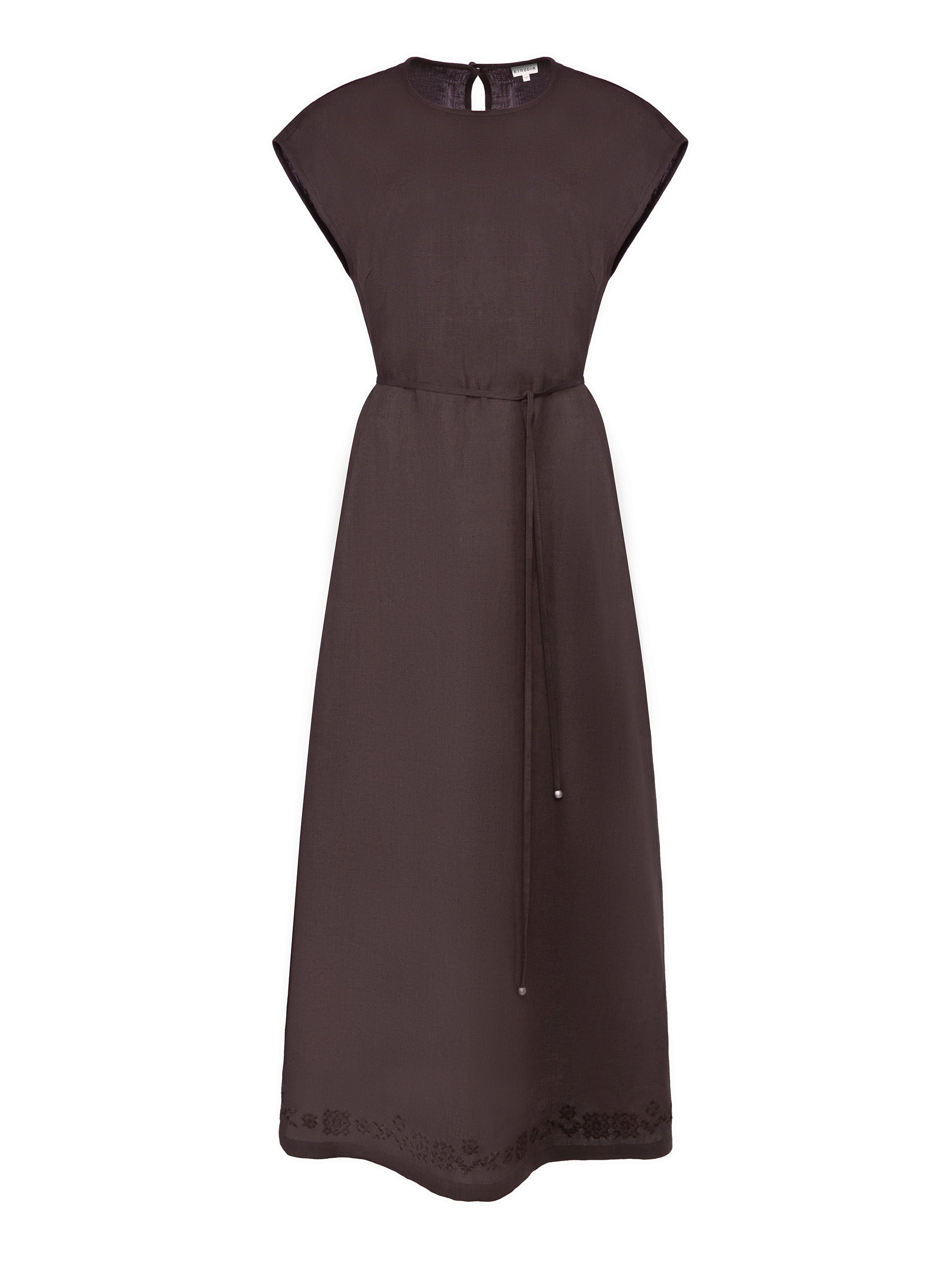 Темно-коричнева вишита сукня "Невіт"