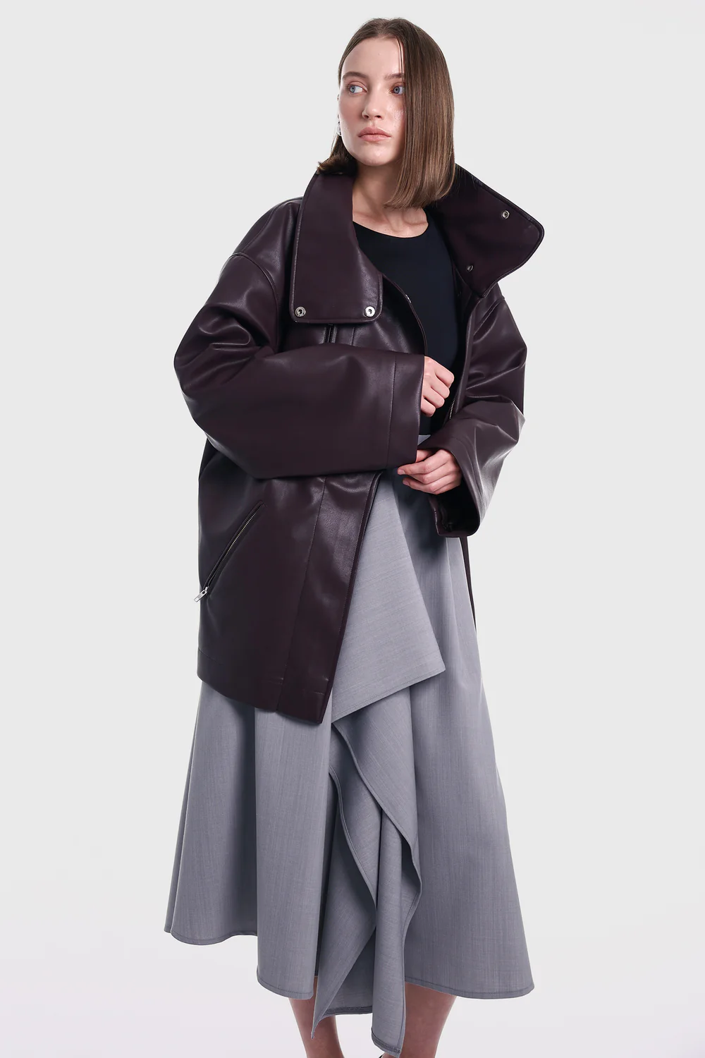 Шкіряна куртка CAROLINE темно-бордова