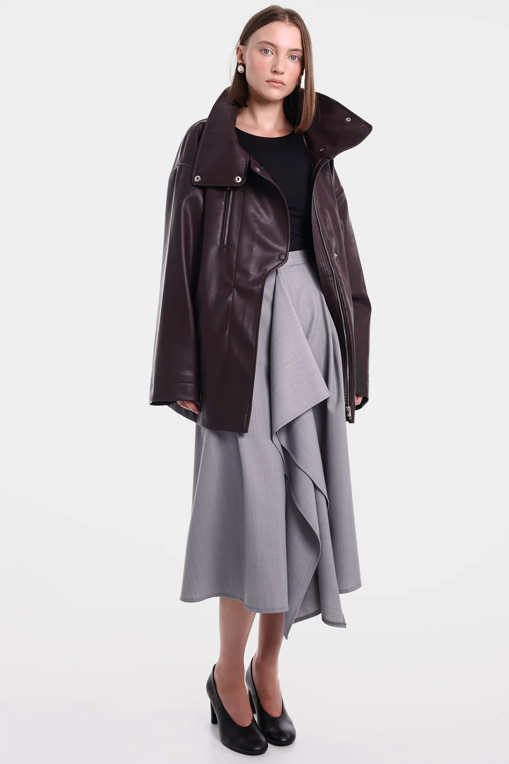 Шкіряна куртка CAROLINE темно-бордова