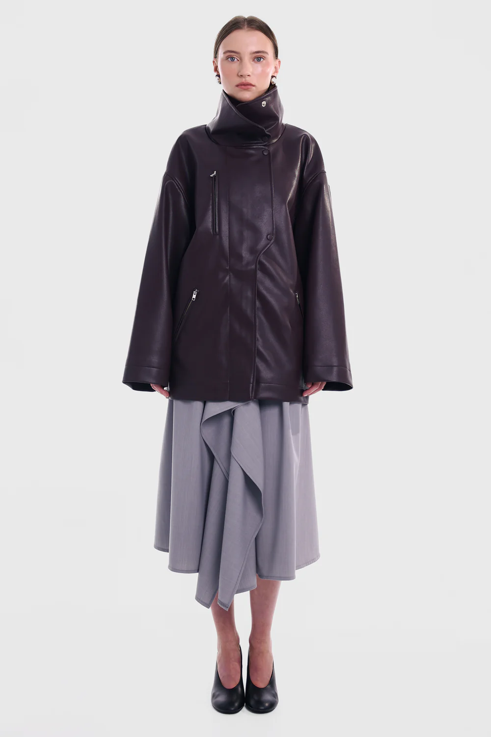 Шкіряна куртка CAROLINE темно-бордова