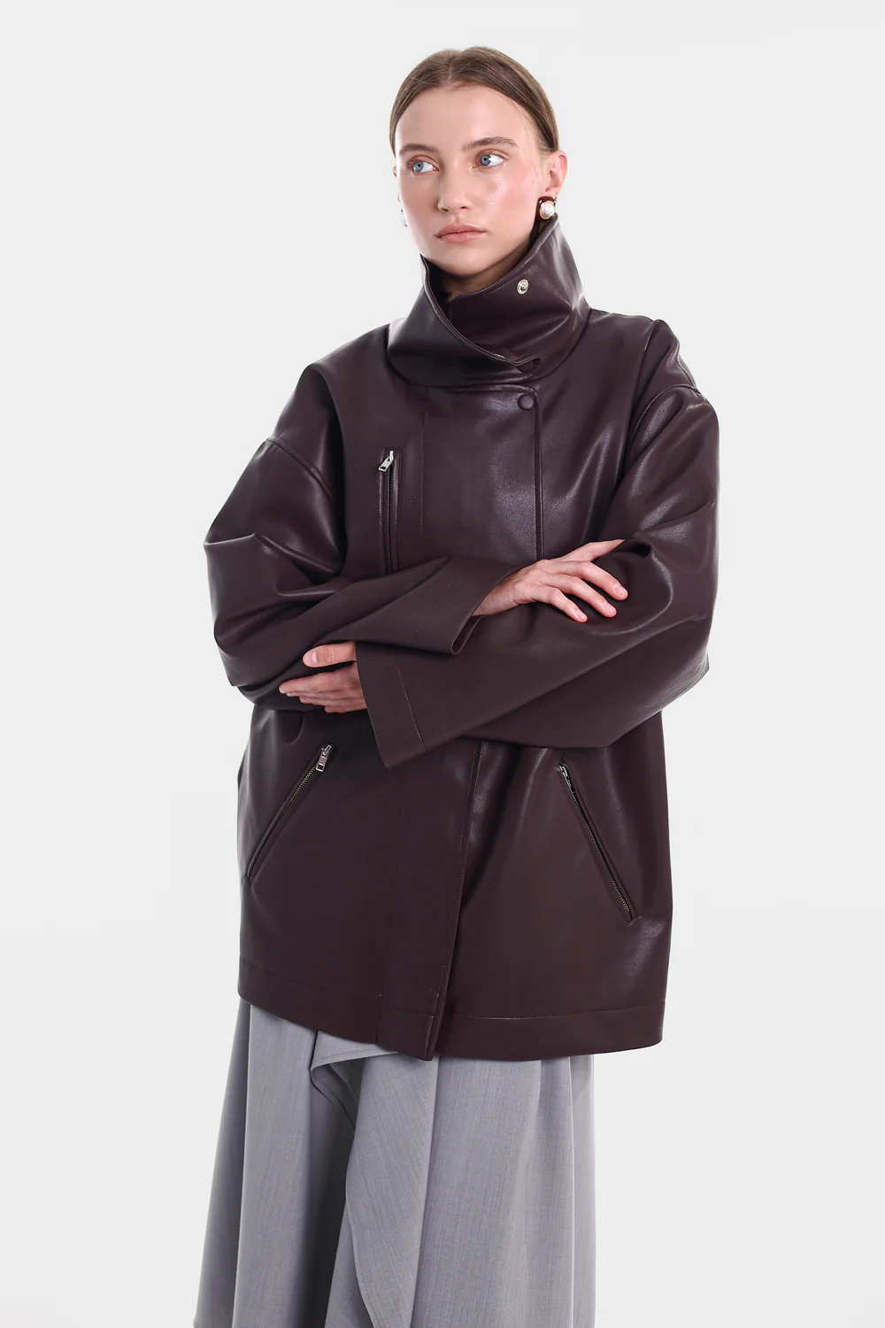 Шкіряна куртка CAROLINE темно-бордова