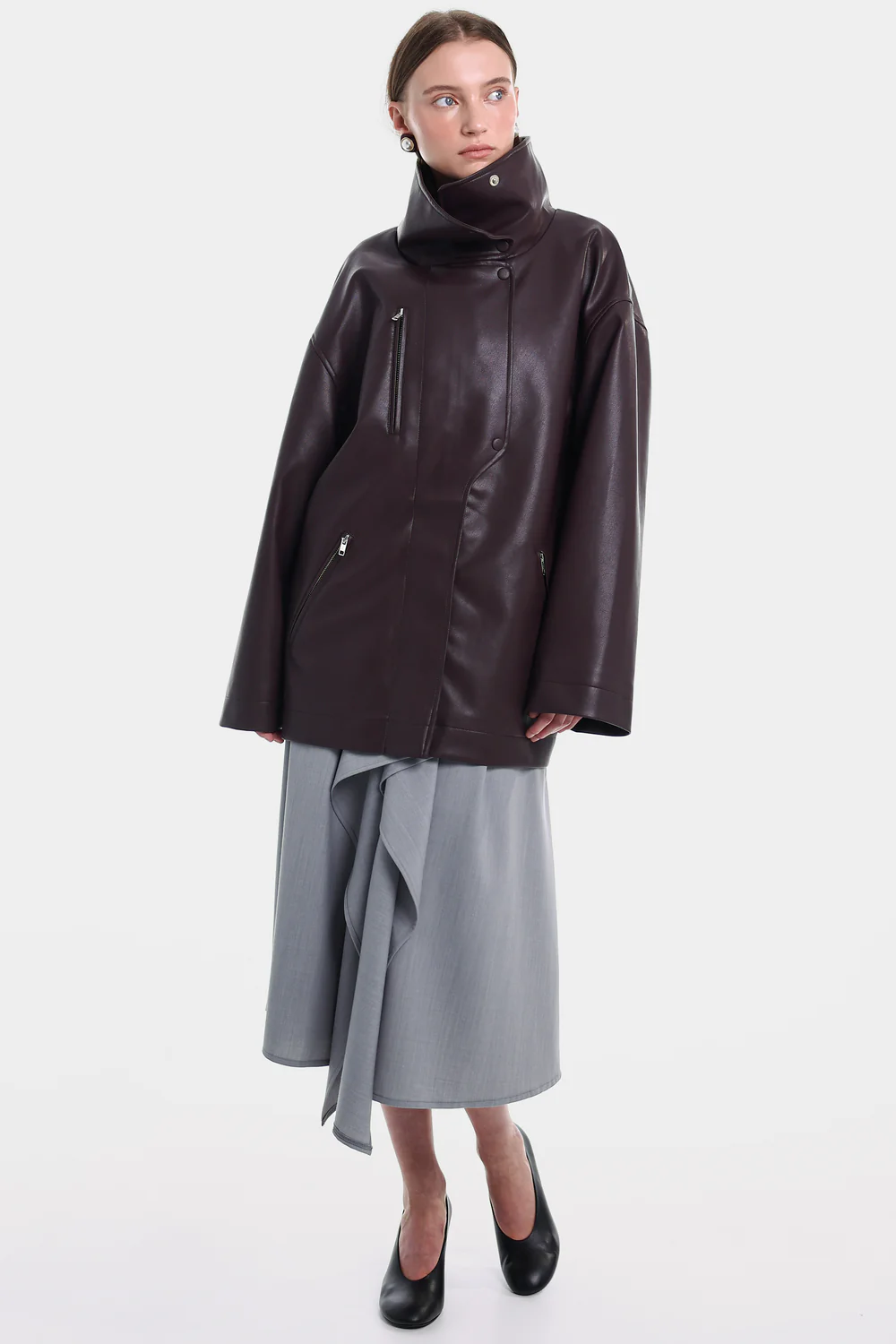 Шкіряна куртка CAROLINE темно-бордова