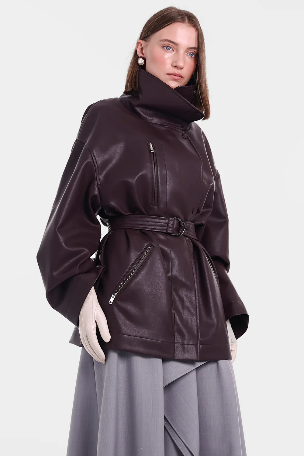 Шкіряна куртка CAROLINE темно-бордова