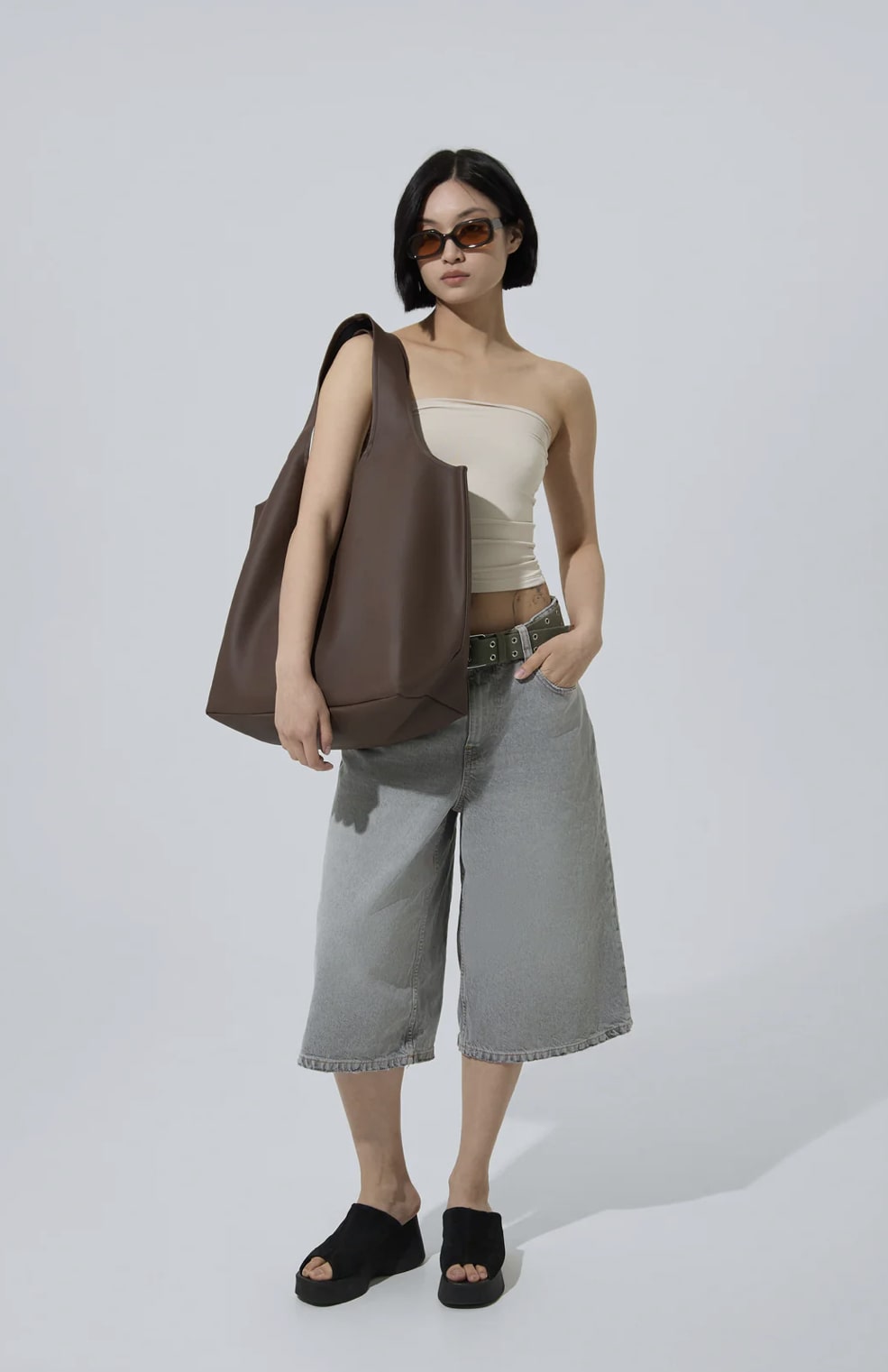 Сумка-шопер TOTE LEATHER BAG - коричневий