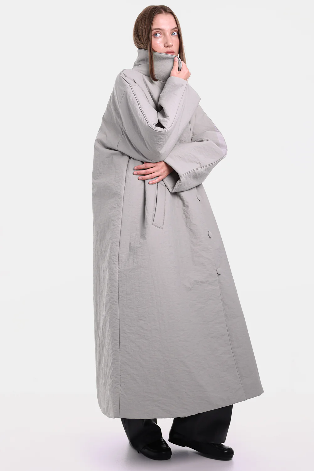 Двобортне пальто максі з утепленням OSAKA сіре
