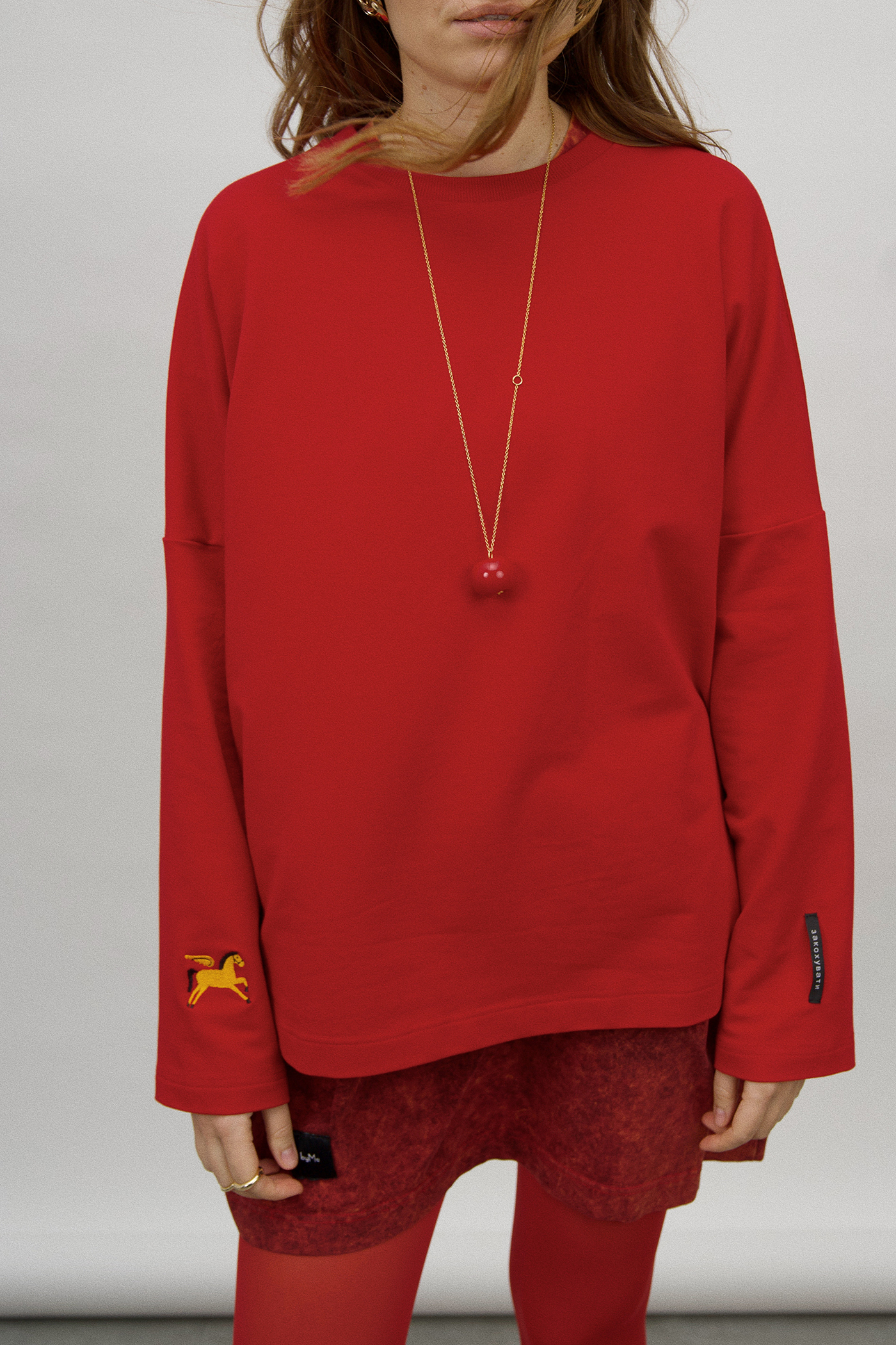 Лонгслів жіночий червоний з вишивкою "Коник"