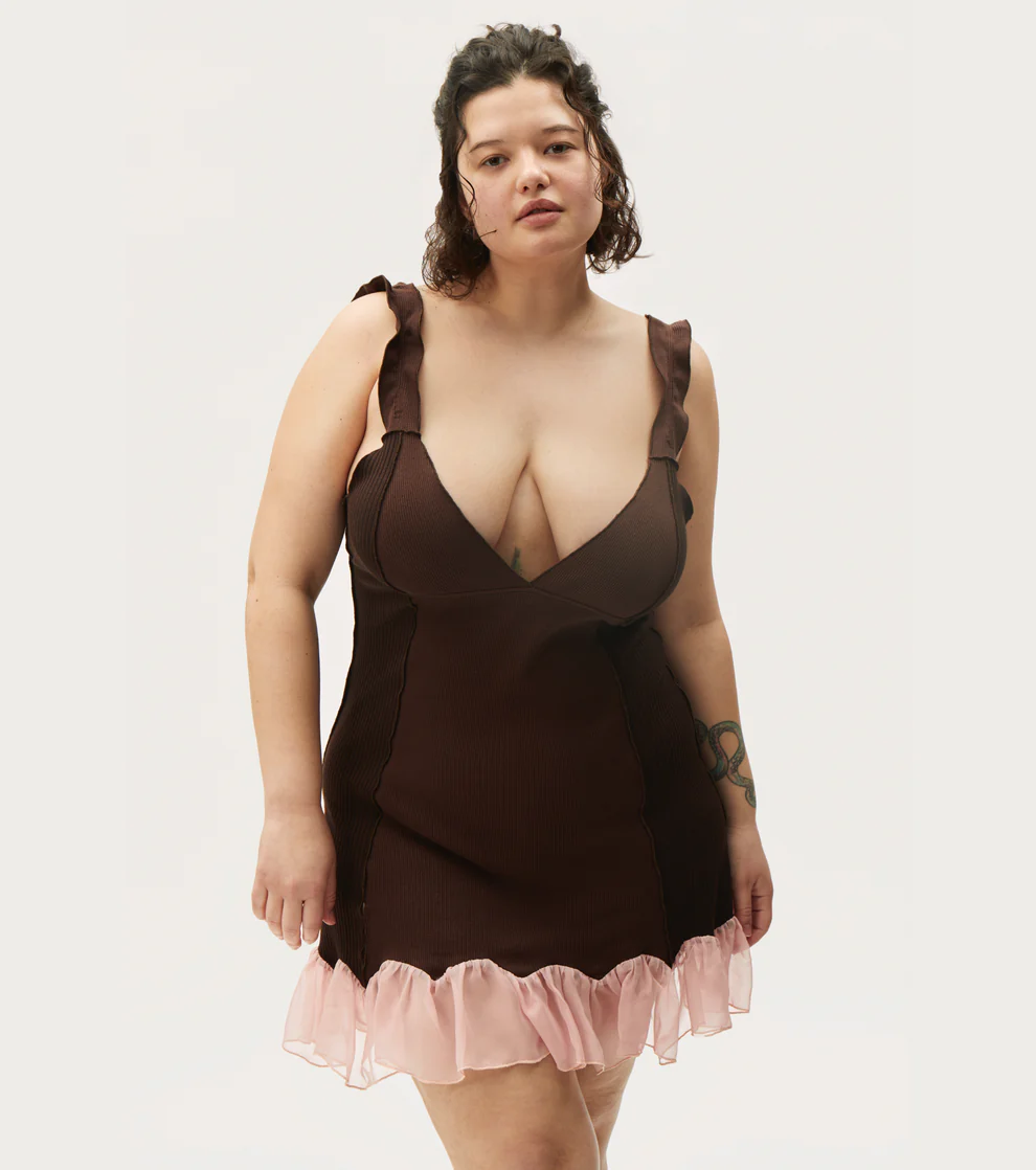 Сукня з шовковою спідницею коричнева з рожевим