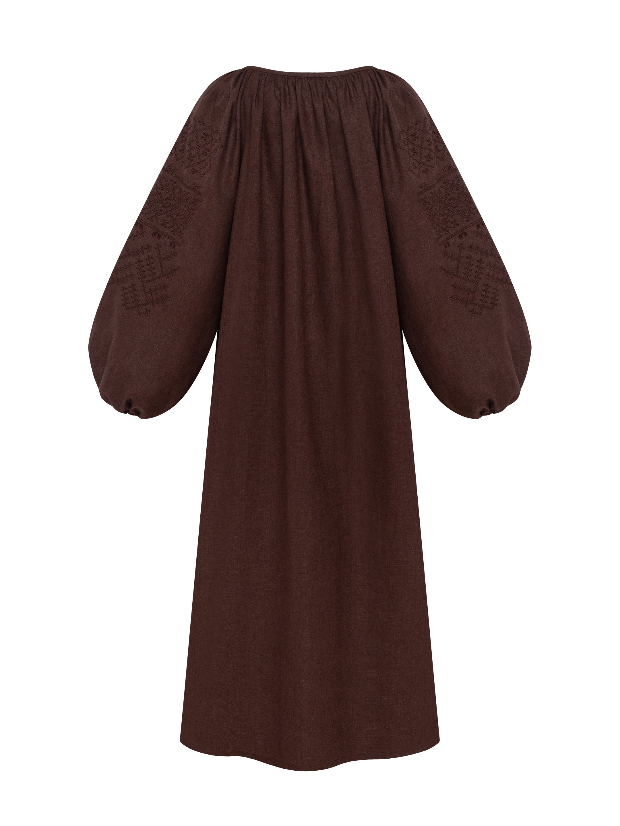 Темно-коричнева вишита сукня "Веліна"