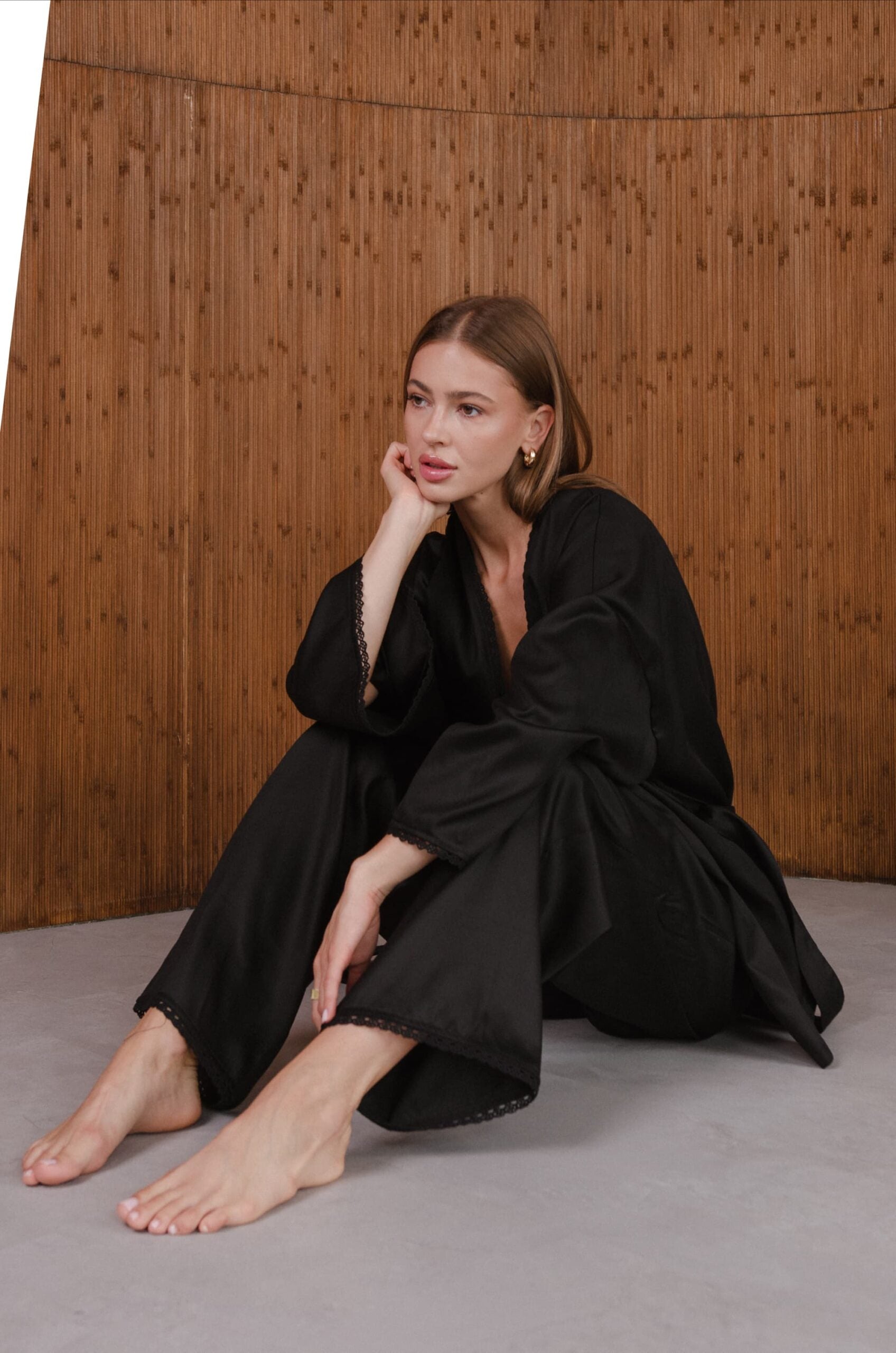 Домашній костюм чорний – штани, топ, короткий кардиган