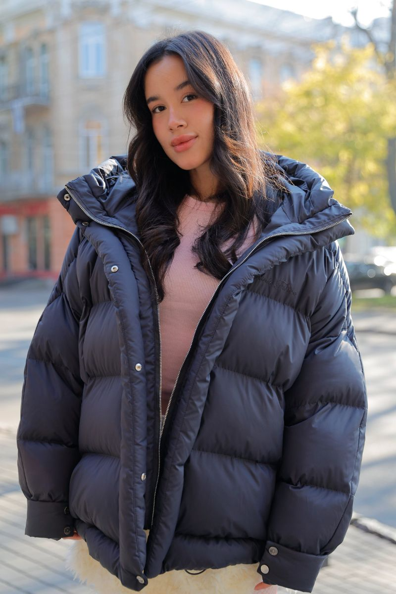 Подовжений пуховик оверсайз Icon графітовий