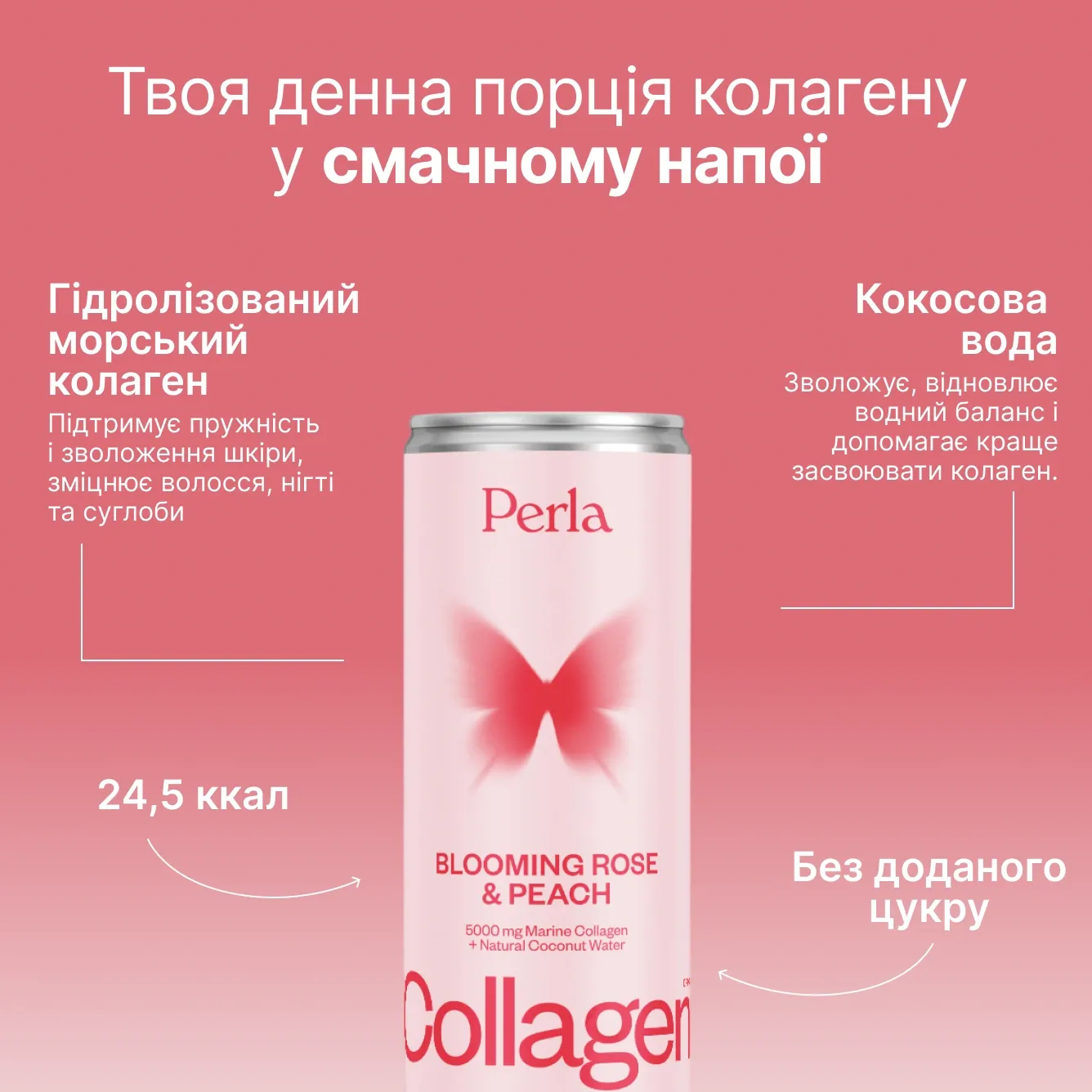 Напій безалкогольний сильногазований Collagen Drink троянда-персик