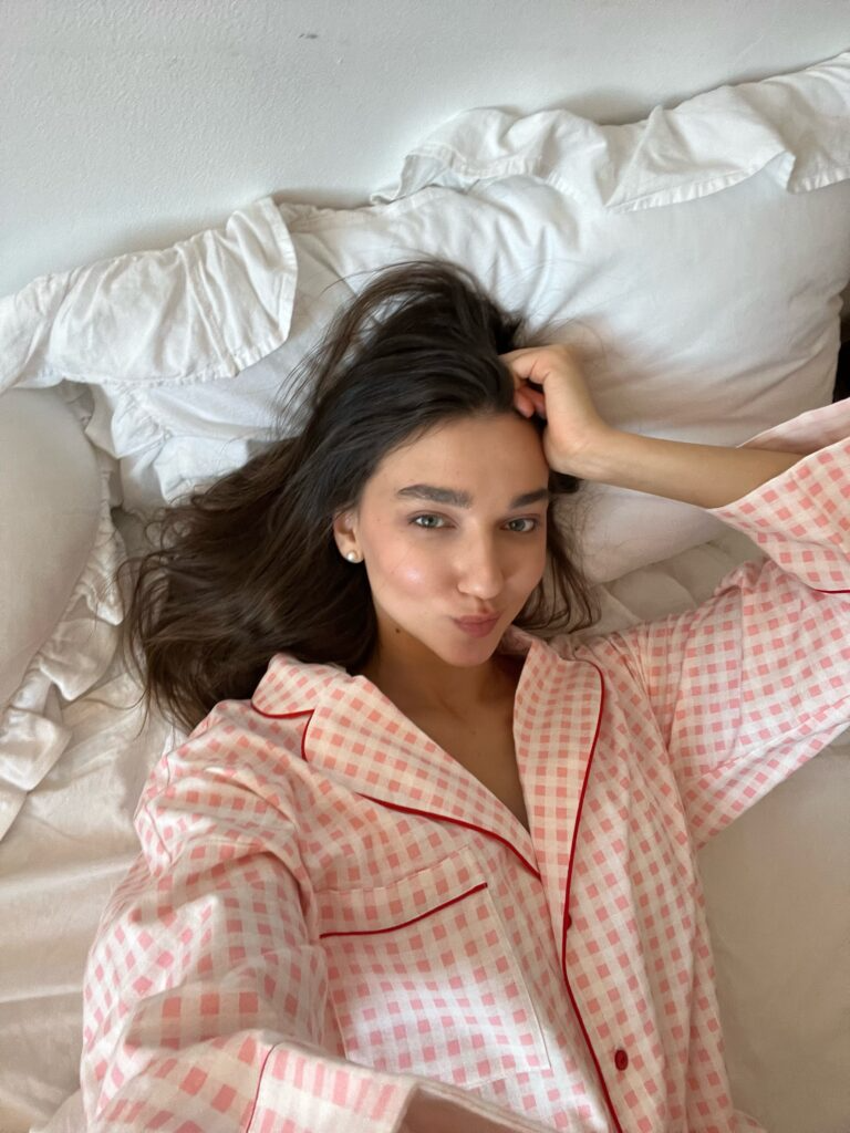 Піжама з фланелі у клітинку рожева з червоним кантом