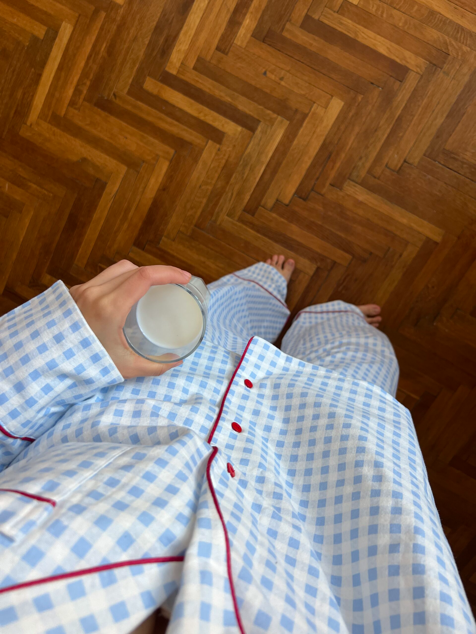 Піжама з фланелі у клітинку блакитна з бордовим кантом