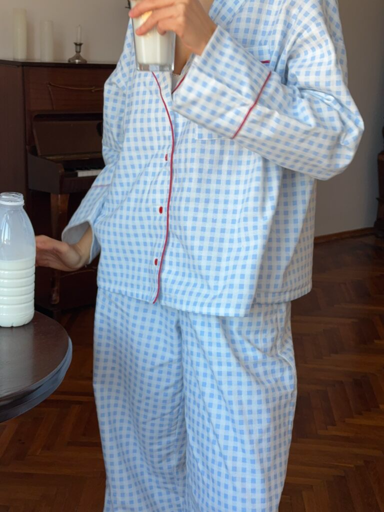 Піжама з фланелі у клітинку блакитна з бордовим кантом