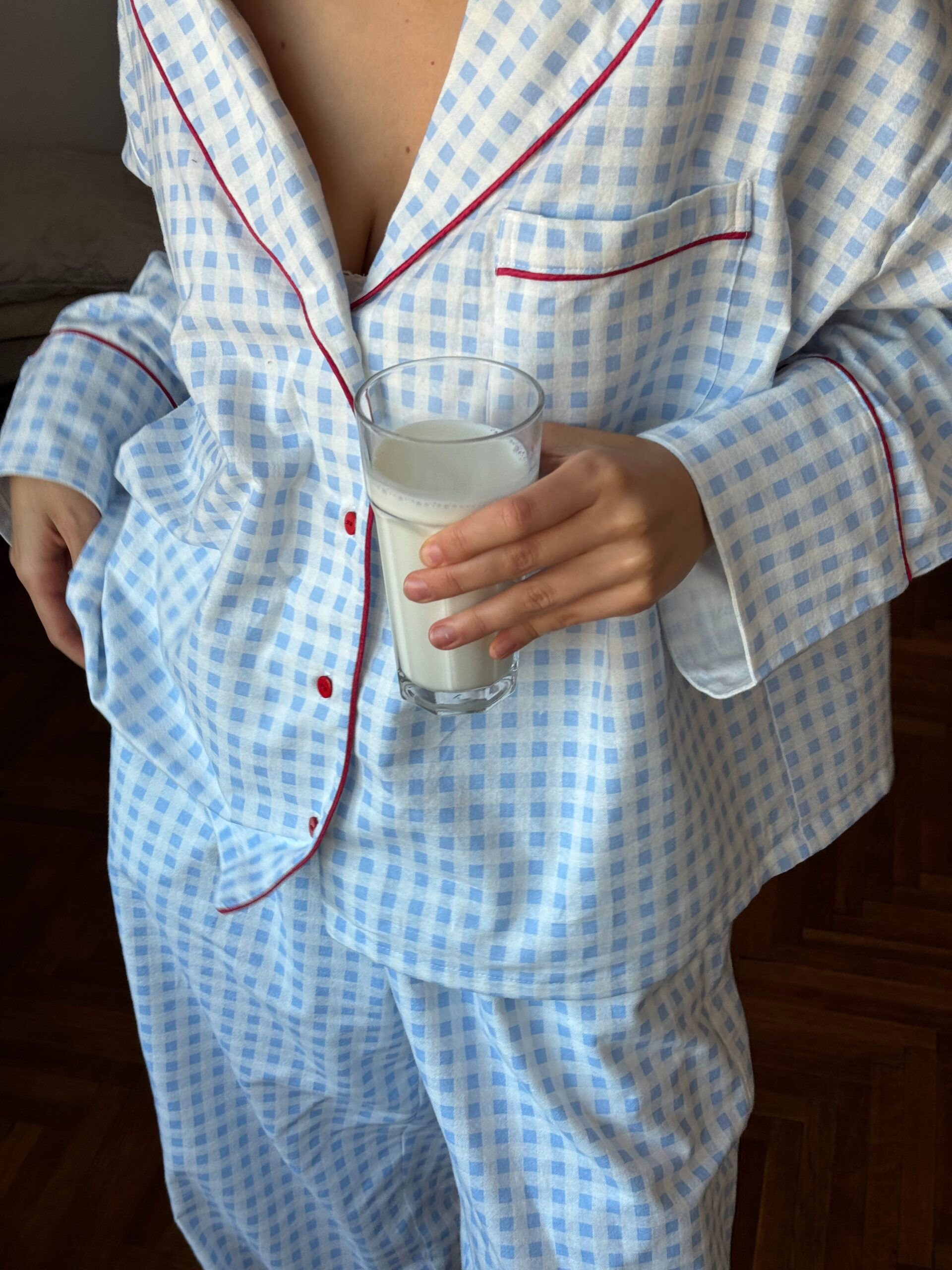 Піжама з фланелі у клітинку блакитна з бордовим кантом