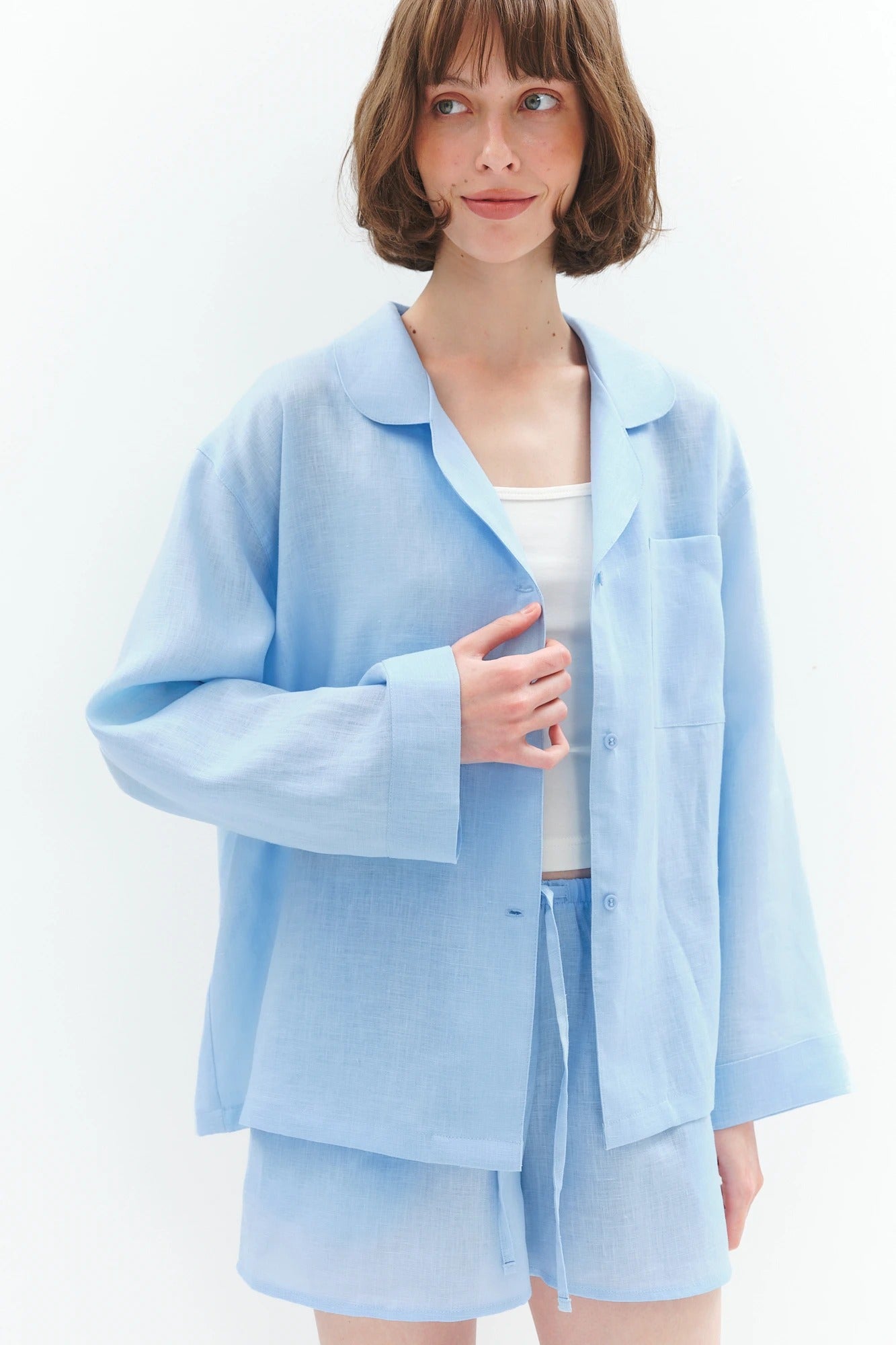 Шорти з льону блакитні