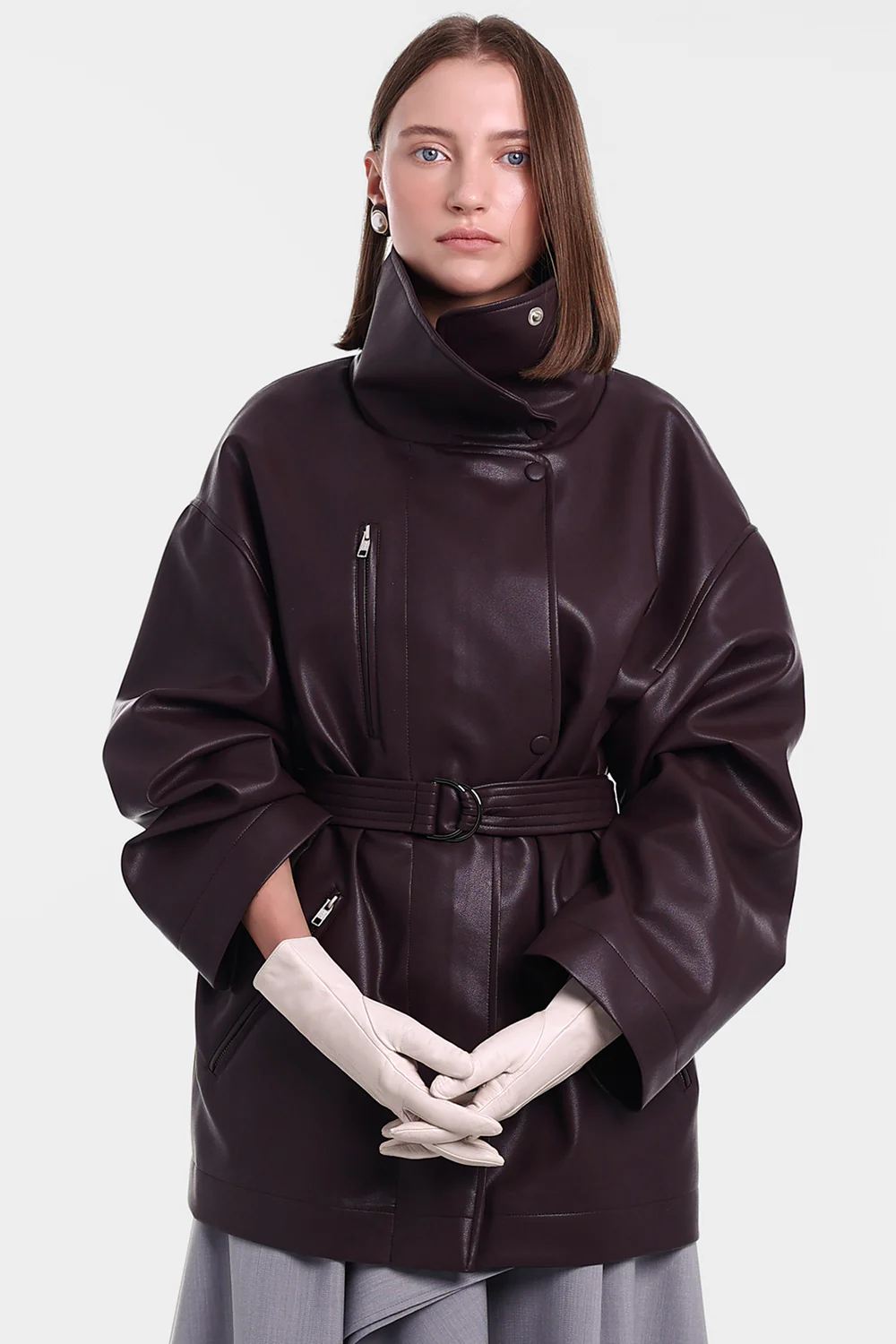 Шкіряна куртка CAROLINE темно-бордова