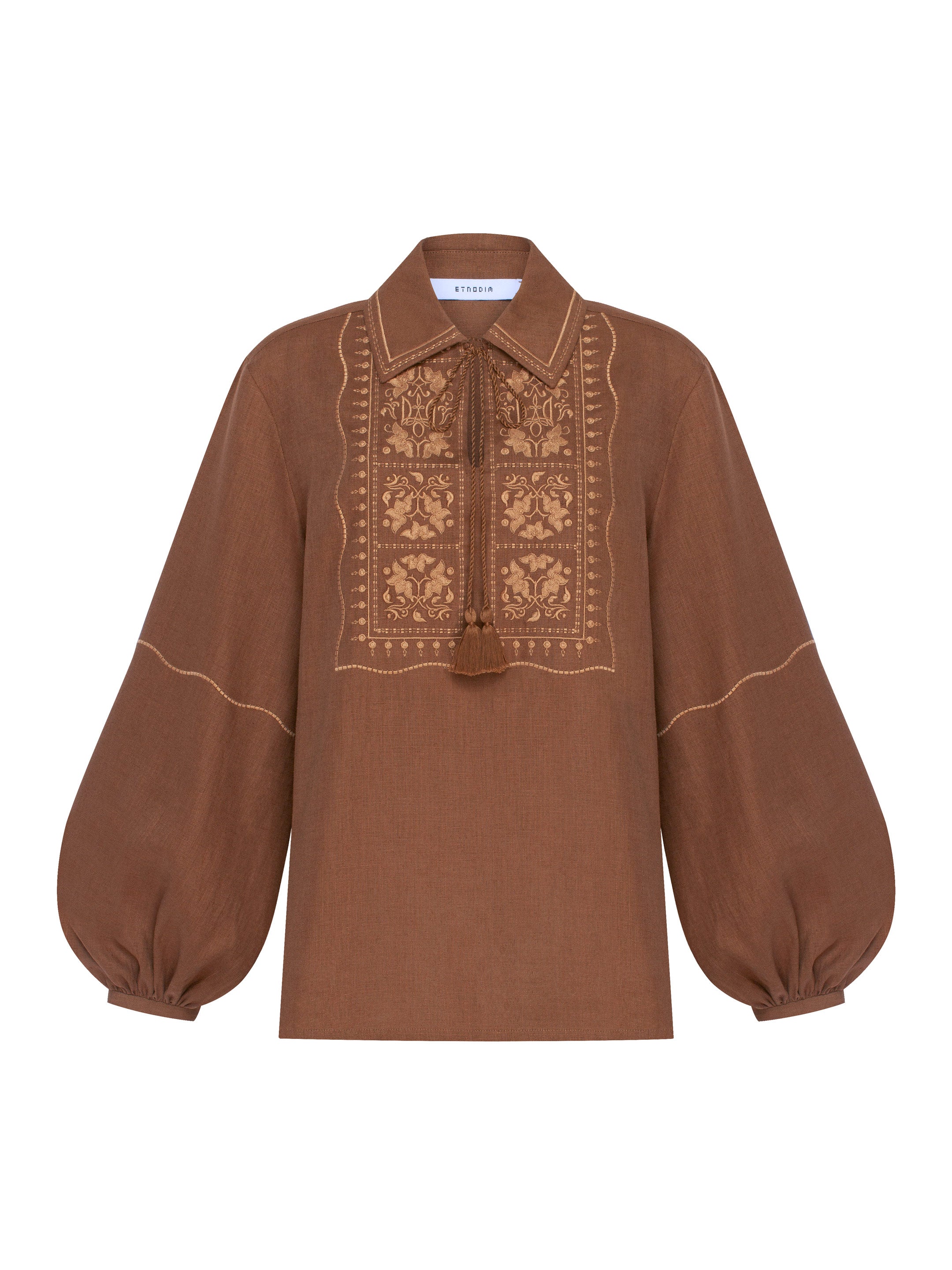 Коричнева сорочка з вишивкою в тон "Полиск"