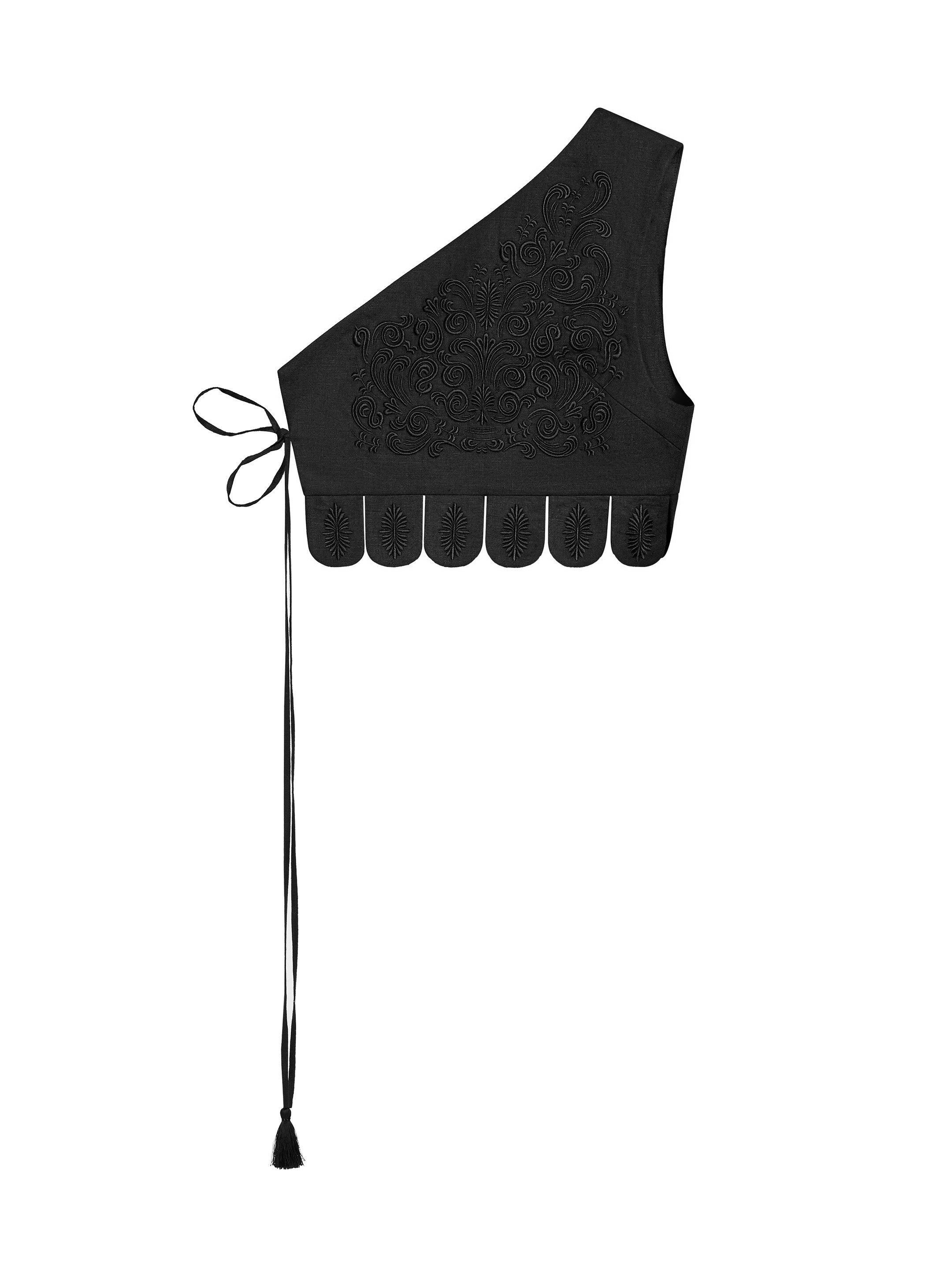 Асиметричний жилет з чорною вишивкою в тон "Осяйна"