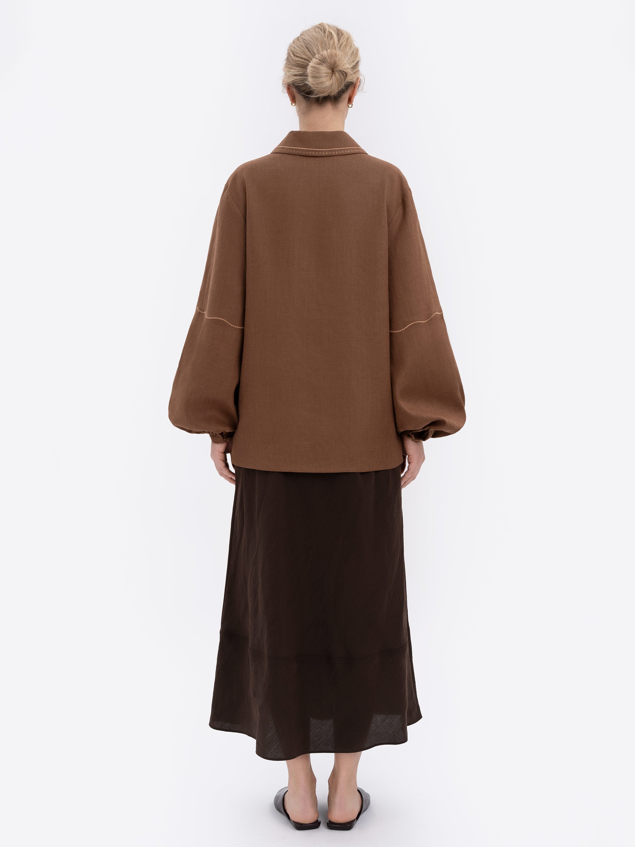 Коричнева сорочка з вишивкою в тон "Полиск"