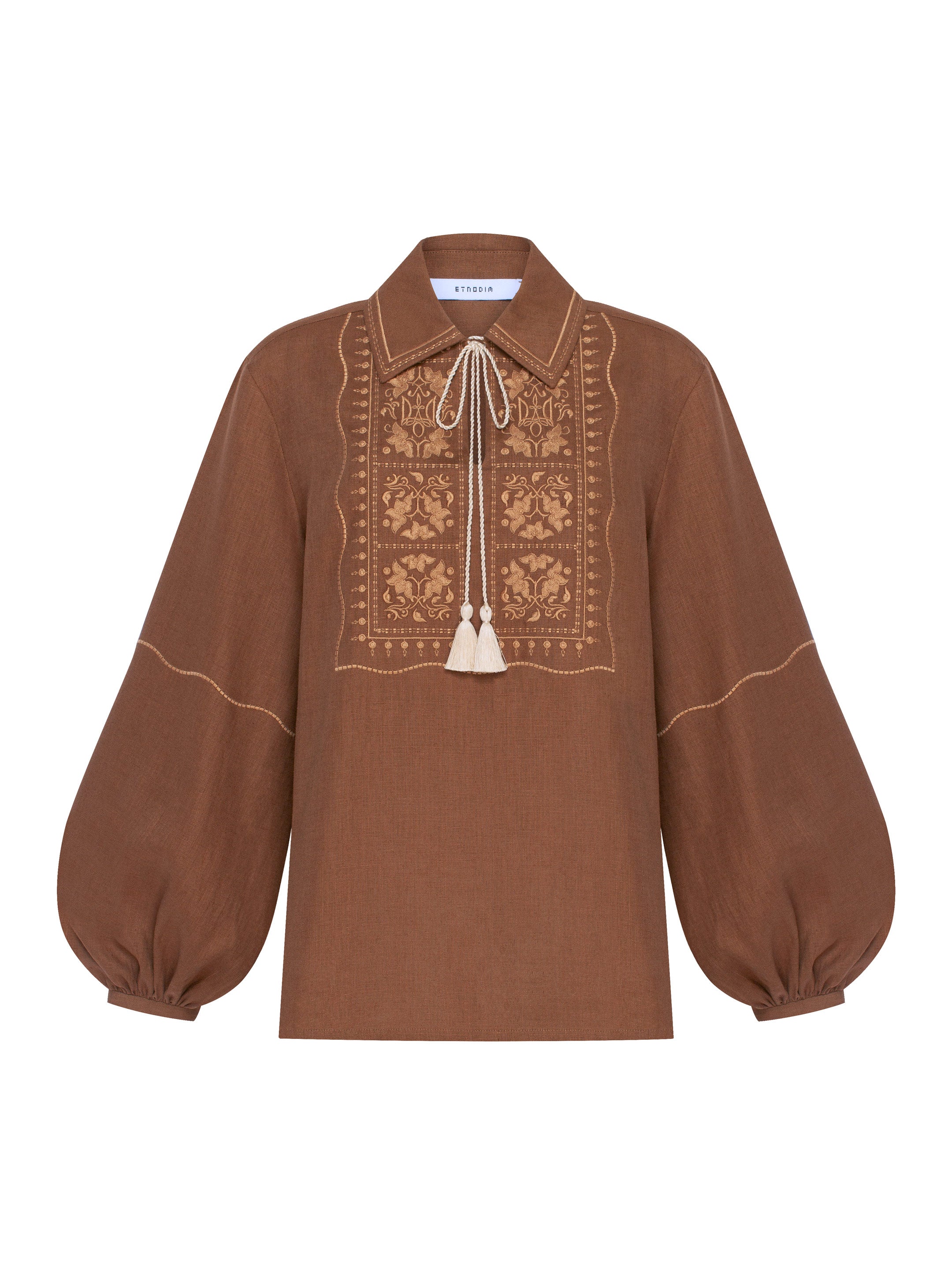 Коричнева сорочка з вишивкою в тон "Полиск"