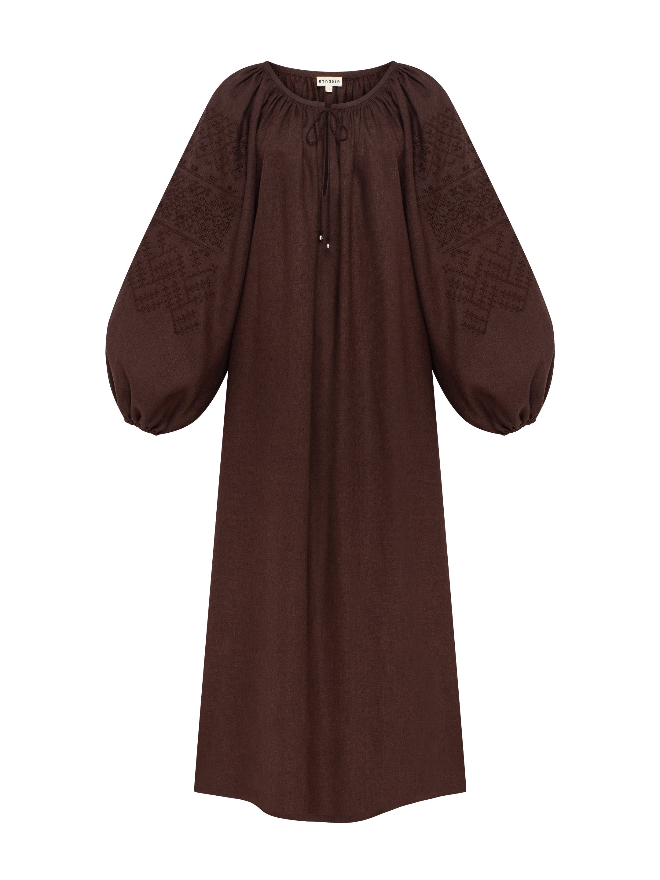 Темно-коричнева вишита сукня "Веліна"