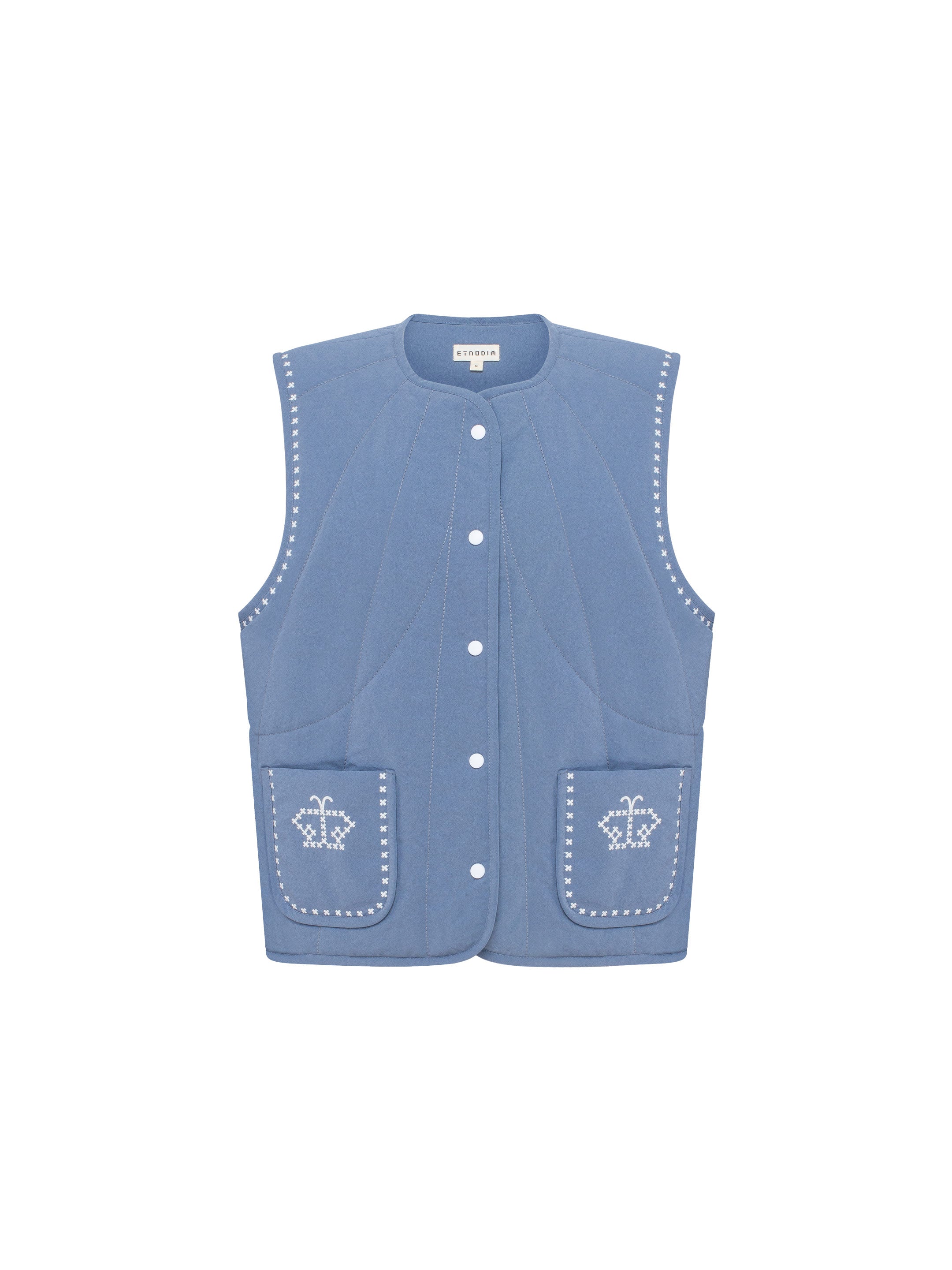Блакитний вишитий жилет Метеличка