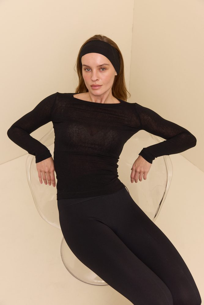 Лонгслів з тонкої вовни Kiki чорний