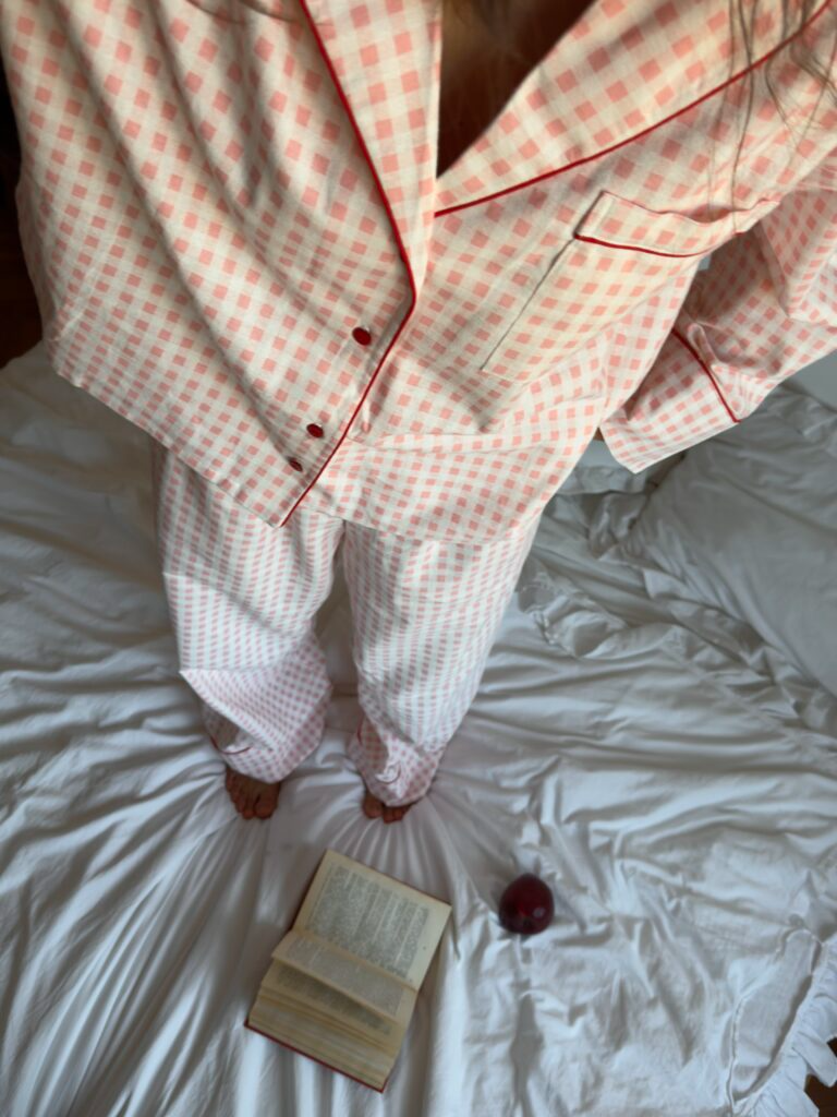 Піжама з фланелі у клітинку рожева з червоним кантом