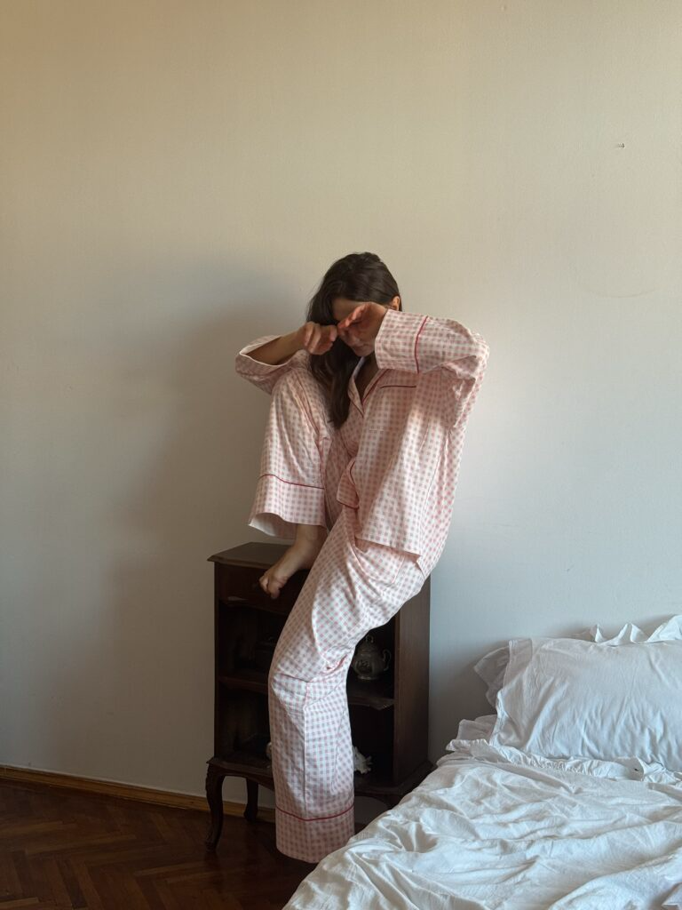 Піжама з фланелі у клітинку рожева з червоним кантом