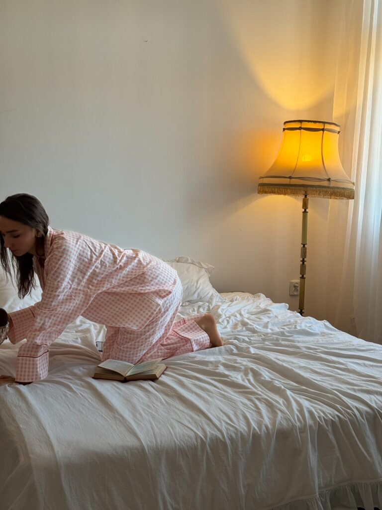 Піжама з фланелі у клітинку рожева з червоним кантом