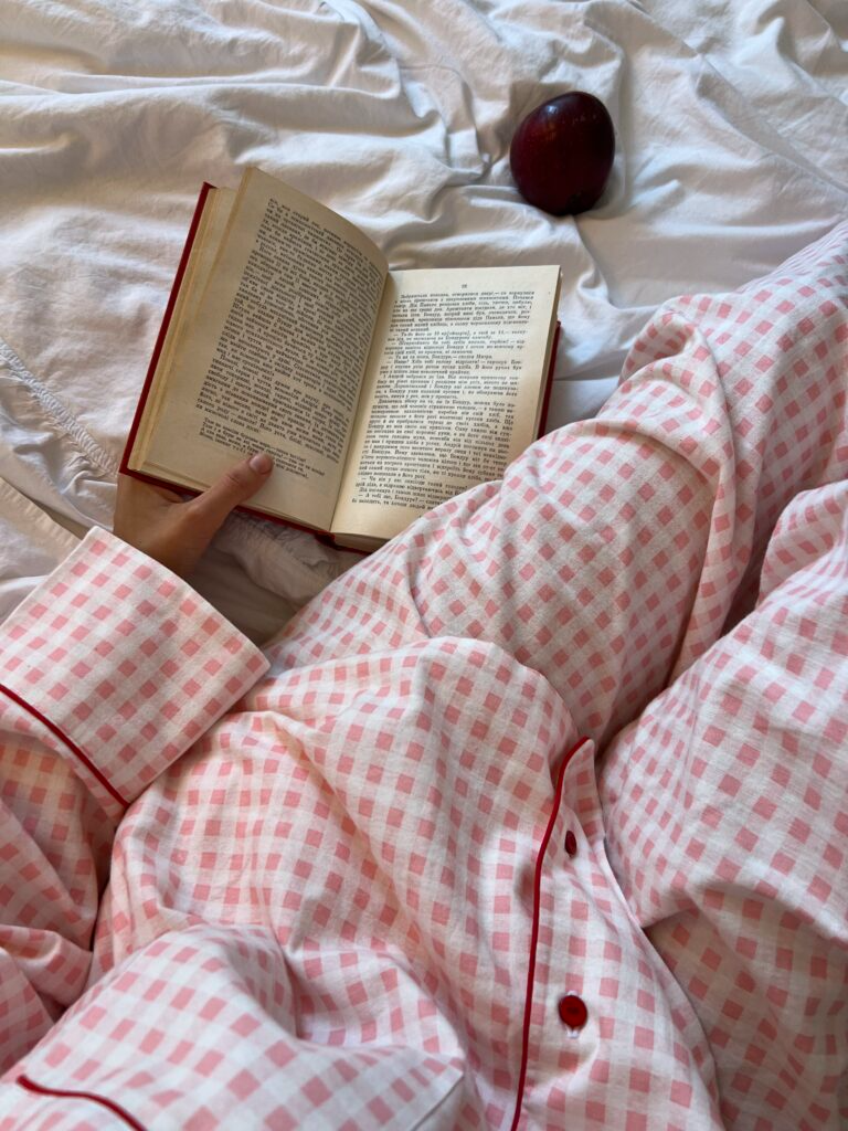 Піжама з фланелі у клітинку рожева з червоним кантом