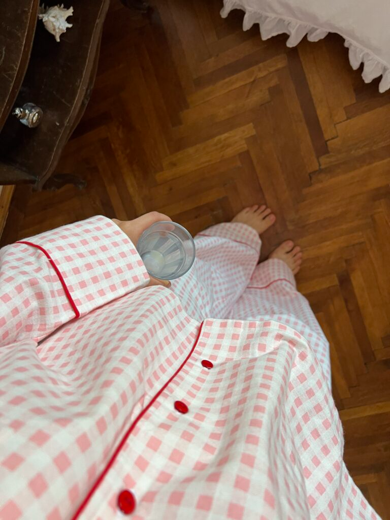 Піжама з фланелі у клітинку рожева з червоним кантом