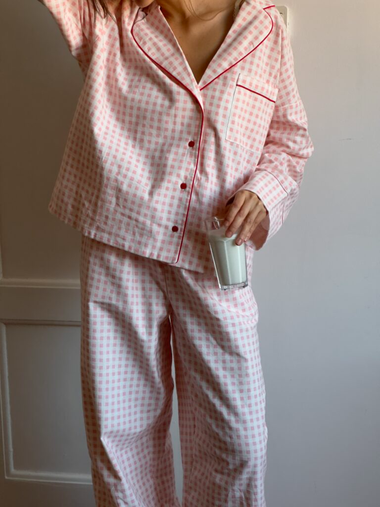 Піжама з фланелі у клітинку рожева з червоним кантом