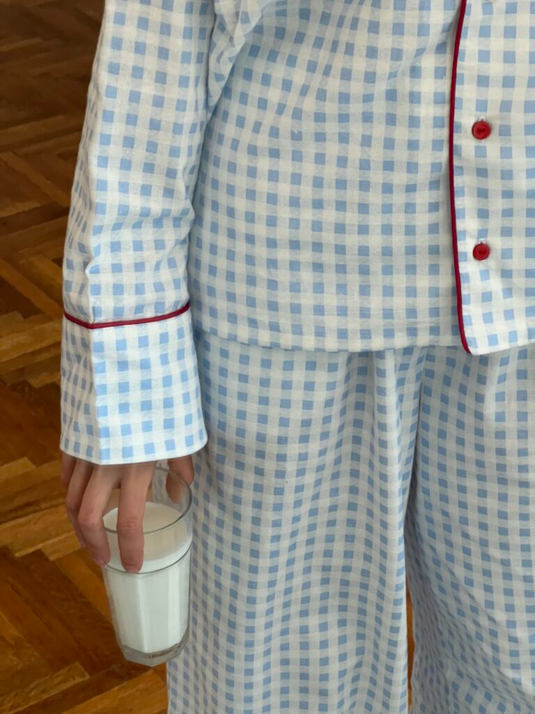 Піжама з фланелі у клітинку блакитна з бордовим кантом