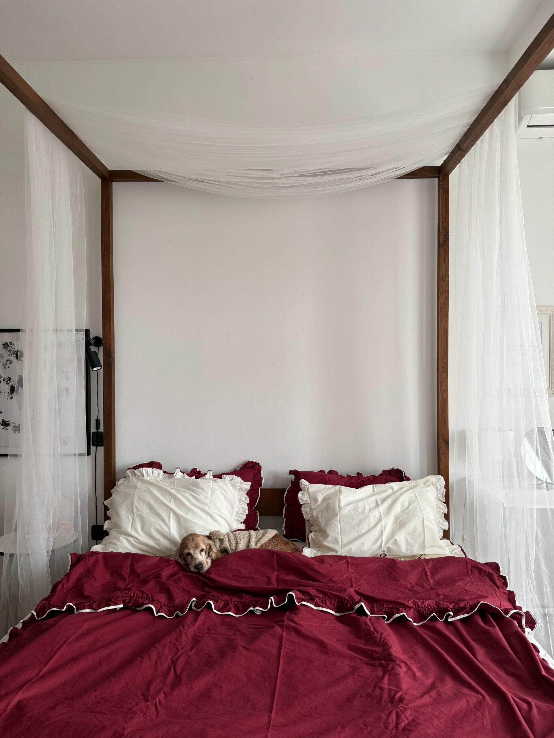 Постільна білизна Бордовий ранфорс з рюшами та молочним кантом