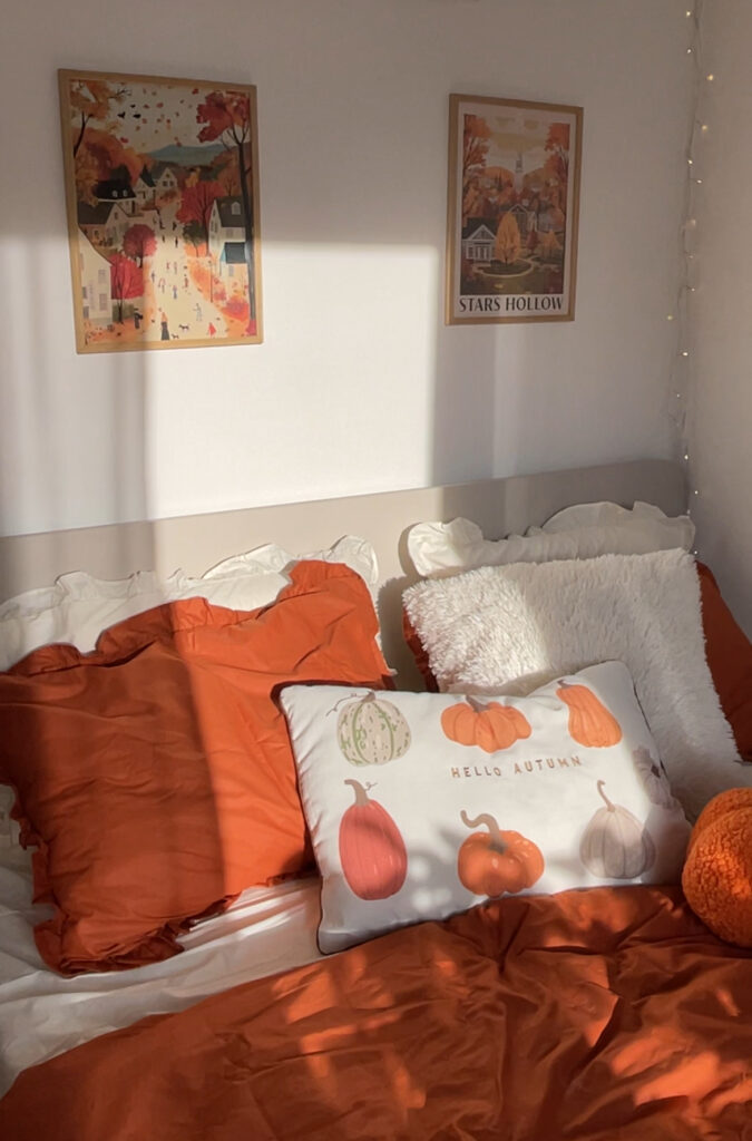 Постільна білизна з рюшами – теракотова з молочним